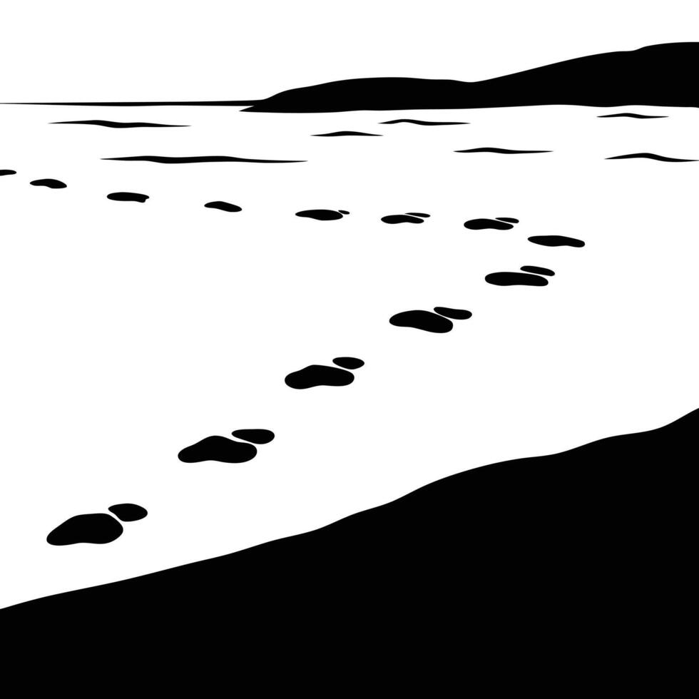 Beach Silhouetted with Footprints in the Sand vector