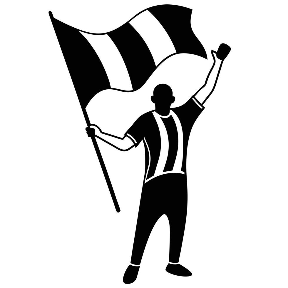Football Fan Silhouetted Waving a Flag vector