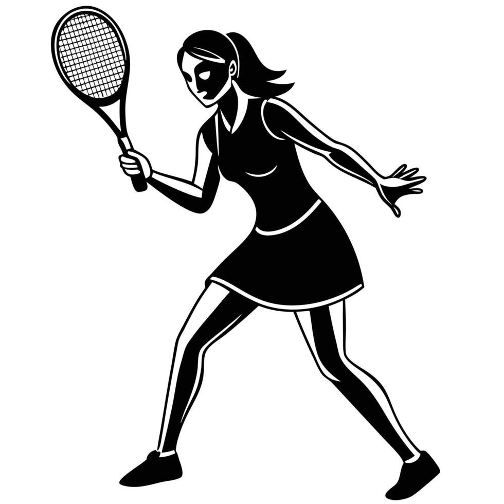 Tennis Player Silhouetted in Backhand Stroke vector