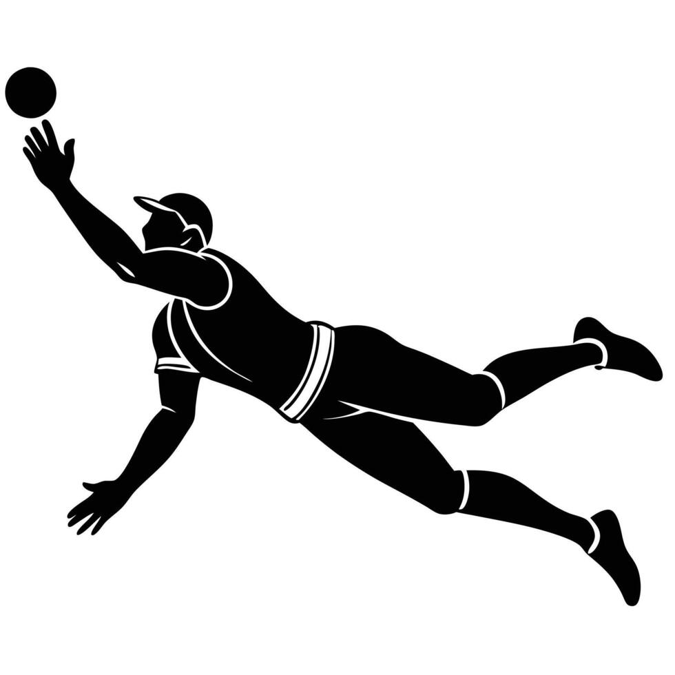 Fielder Silhouetted Diving to Catch a Ball vector
