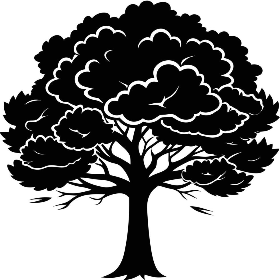 Tree Silhouetted with Dense Foliage Canopy vector