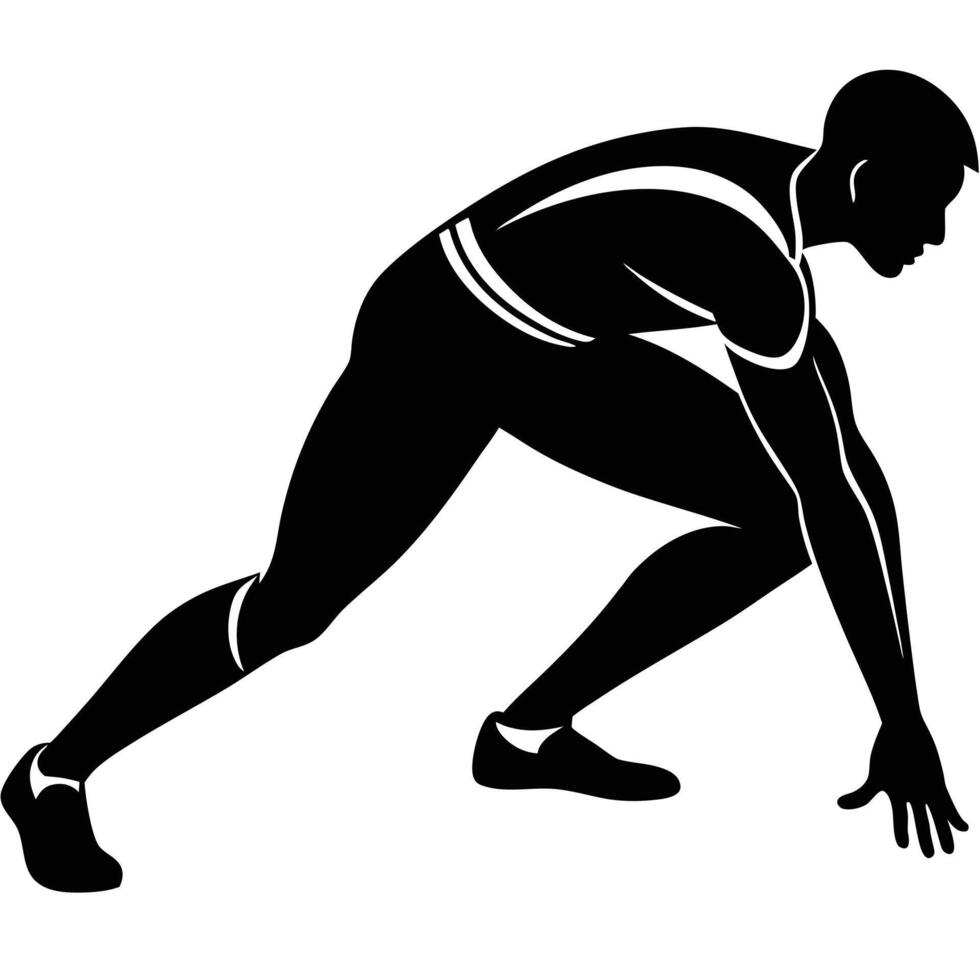 Runner Silhouetted Stretching Before a Race vector