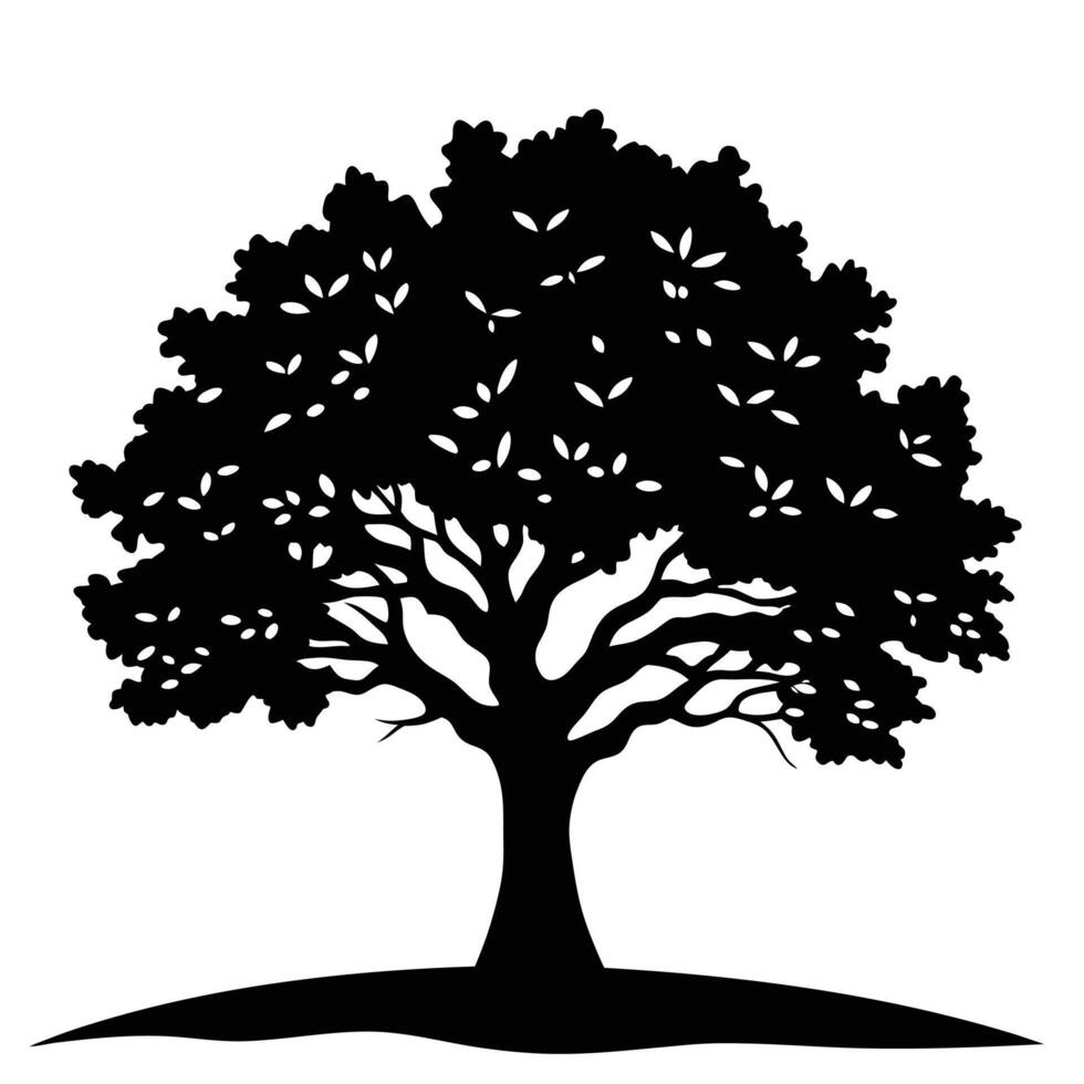 Large Oak Tree Silhouetted Against a Golden Sky vector