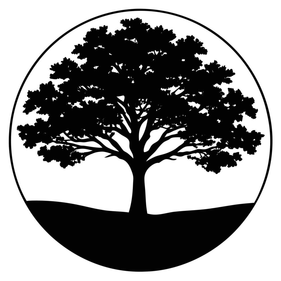 Oak Tree Silhouetted Against a Sunset vector