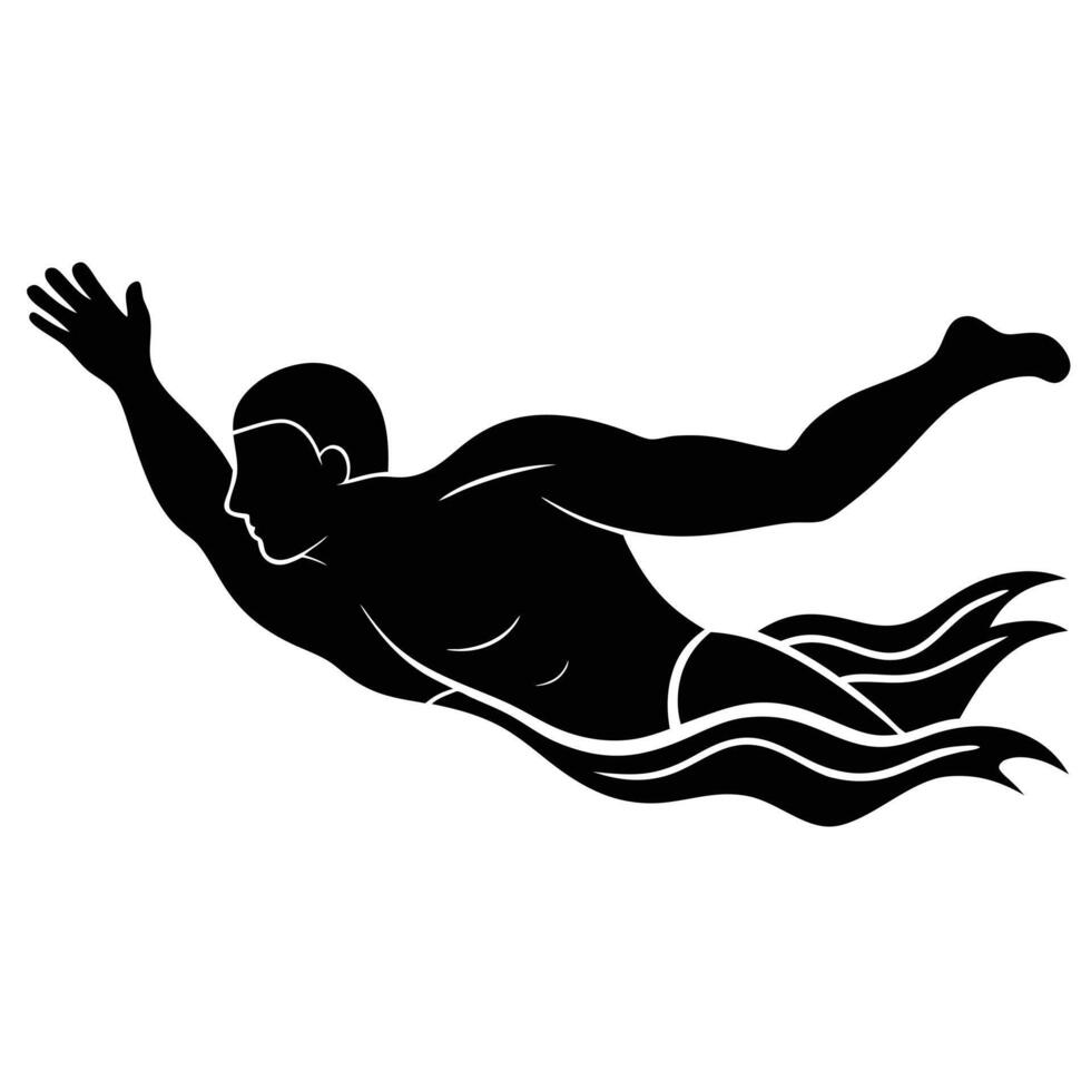 Swimmer Silhouetted Mid-Stroke vector