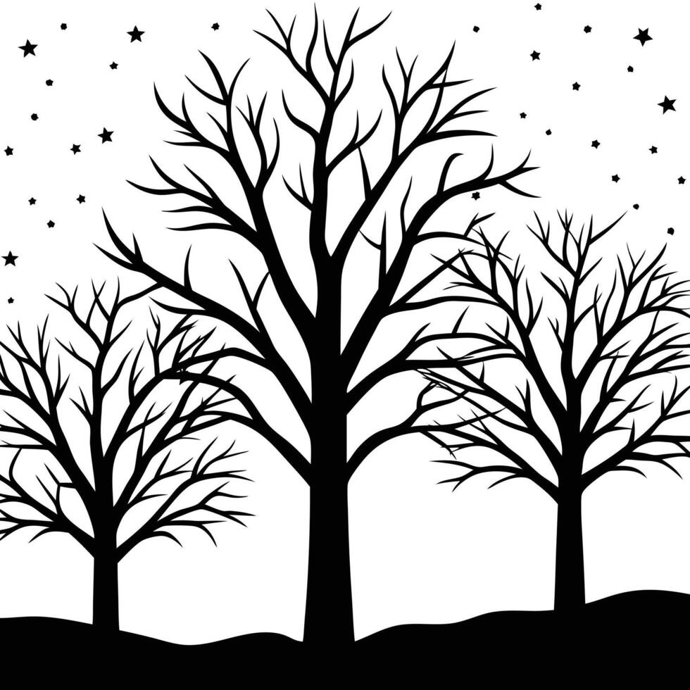 Tall Slender Tree Silhouettes at Twilight vector