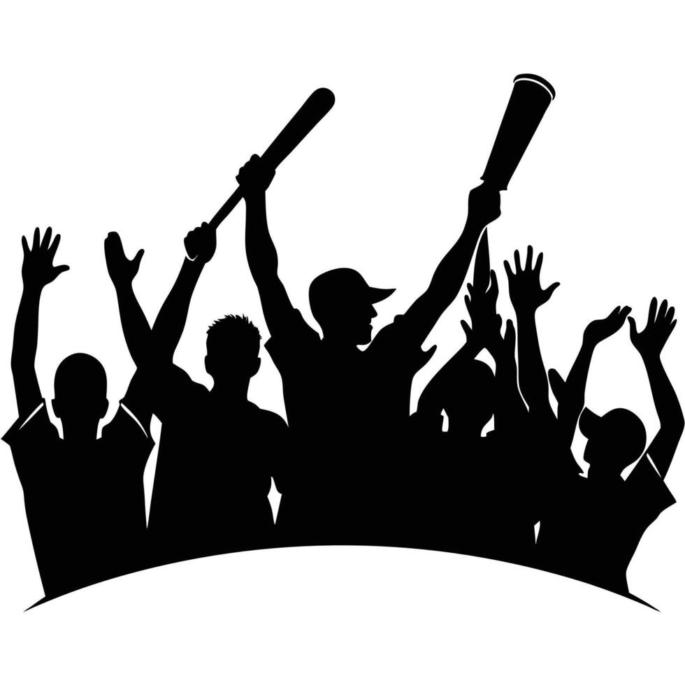 Cheering Crowd Silhouetted at Cricket Match vector