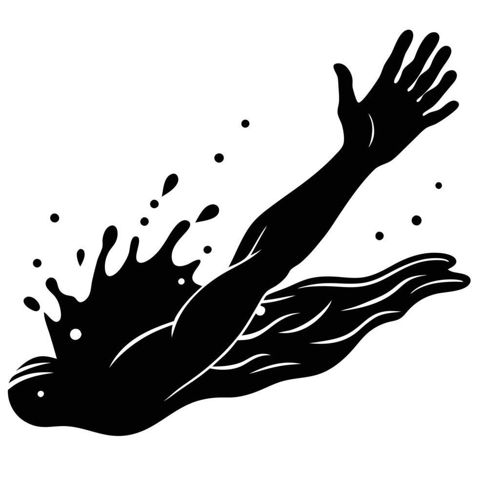 Swimmer Silhouetted with Hand Splashing Water vector