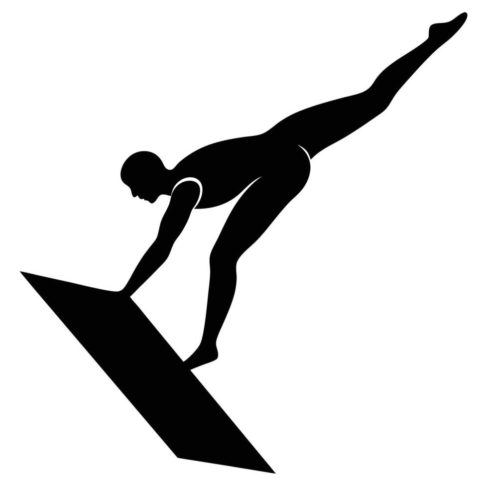 Swimmer Silhouetted Diving Off a Diving Board vector