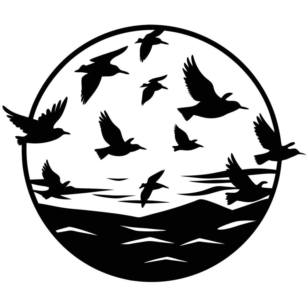 Birds Flying Against a Sunset Silhouetted vector