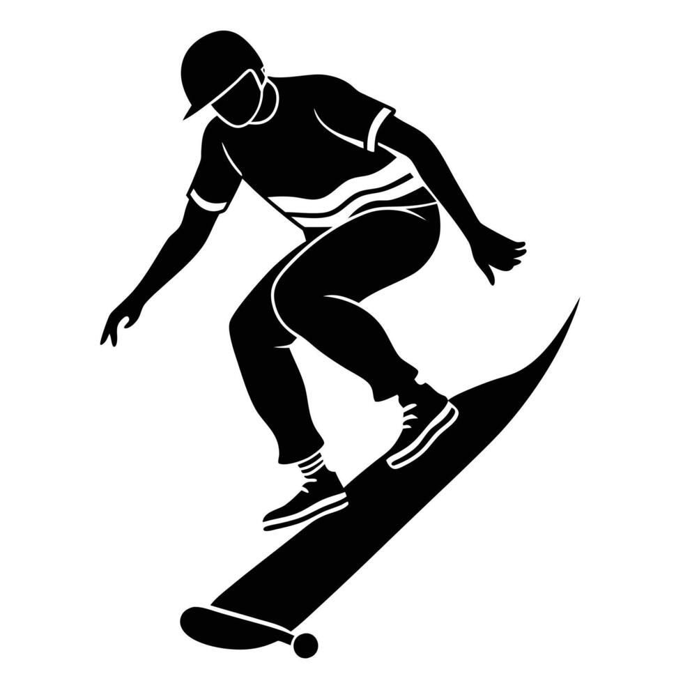 Skateboarder Silhouetted Riding Downhill vector