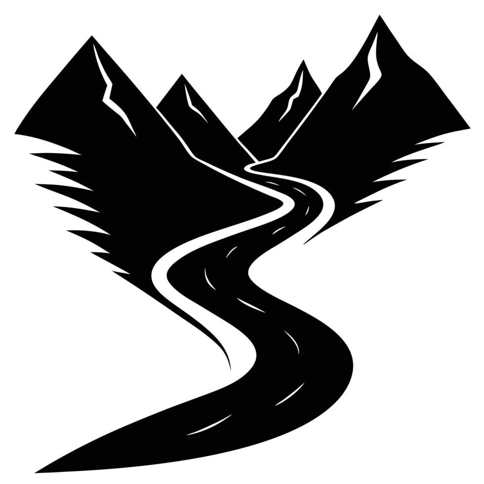 Small River Silhouetted Snaking Through a Mountain Pass vector