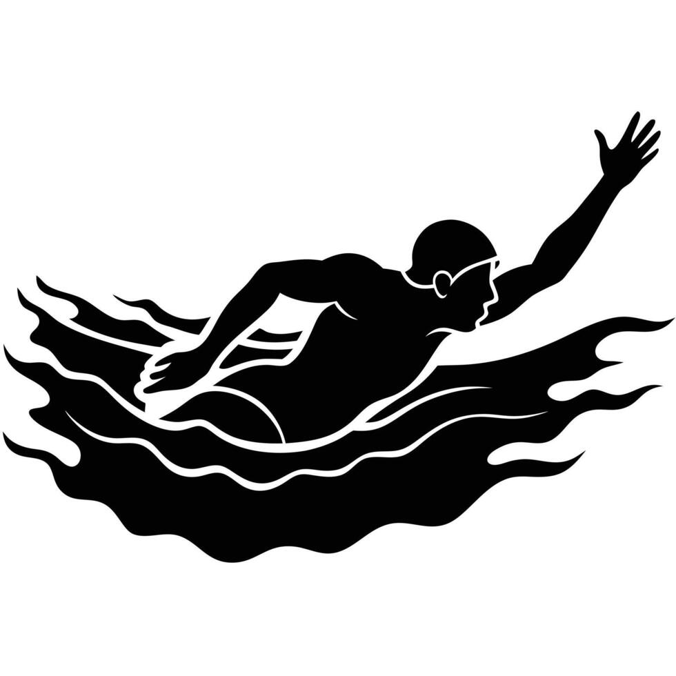 Swimmer Silhouetted Breaking the Water's Surface vector