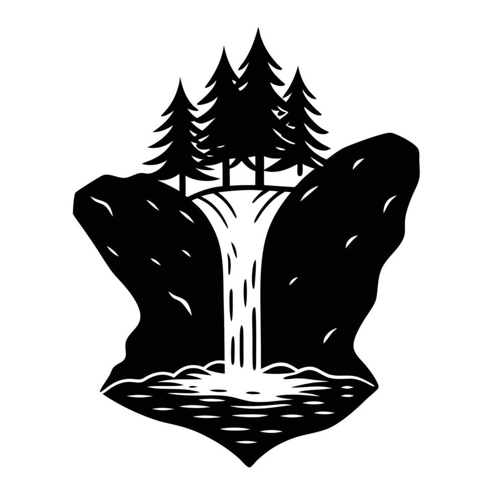 Small Waterfall Silhouetted Where River Meets a Rock vector
