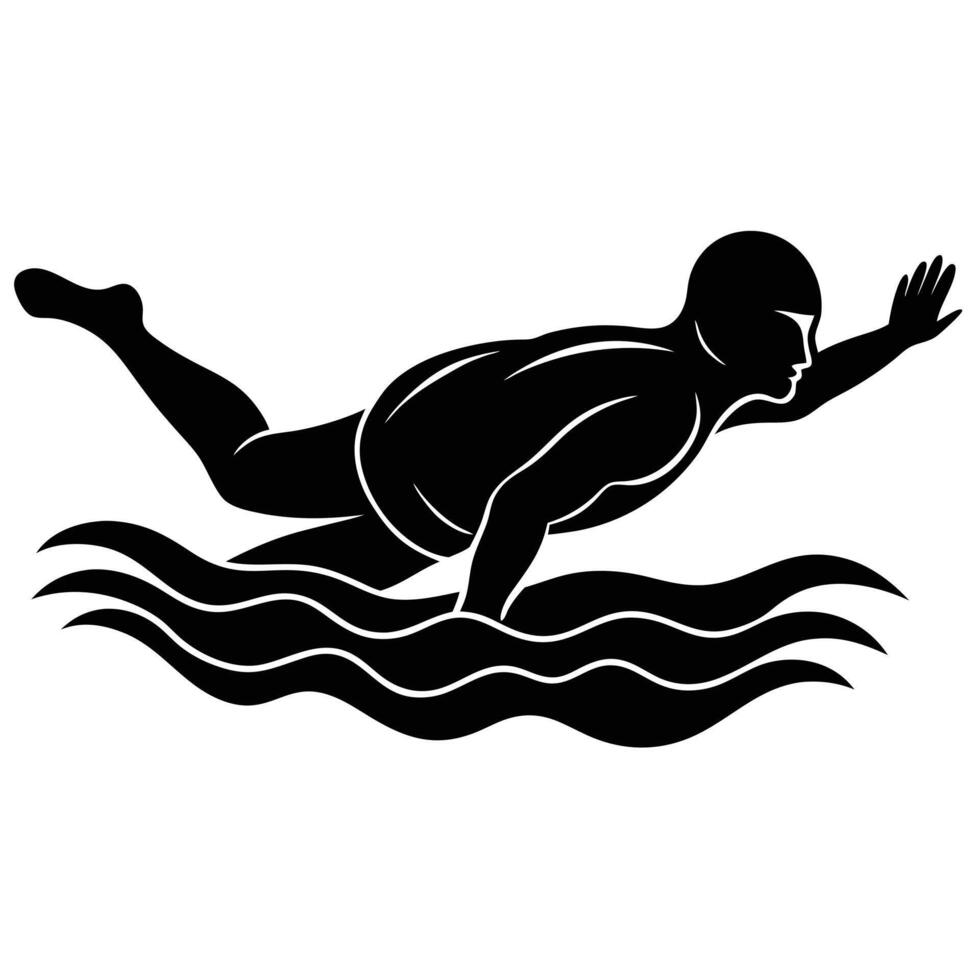 Swimmer Silhouetted Gliding Through Water vector