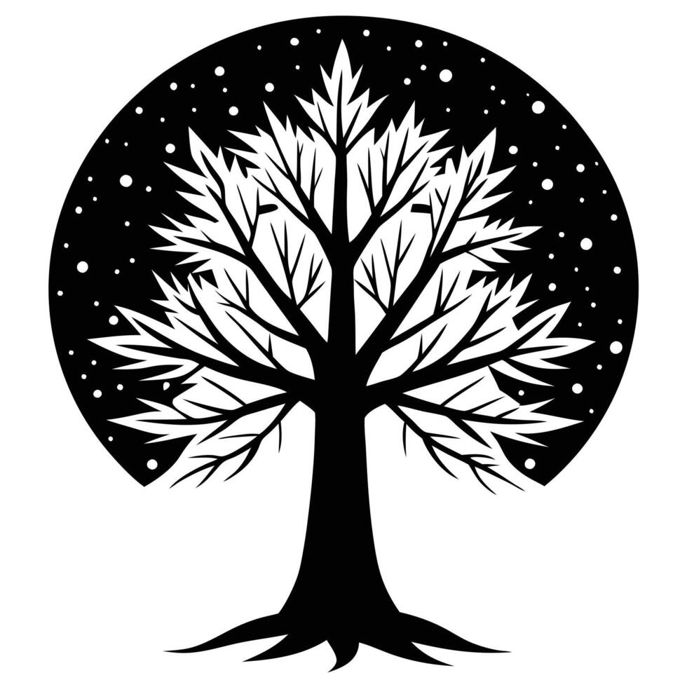 Solitary Tree Silhouetted in a Quiet Forest vector