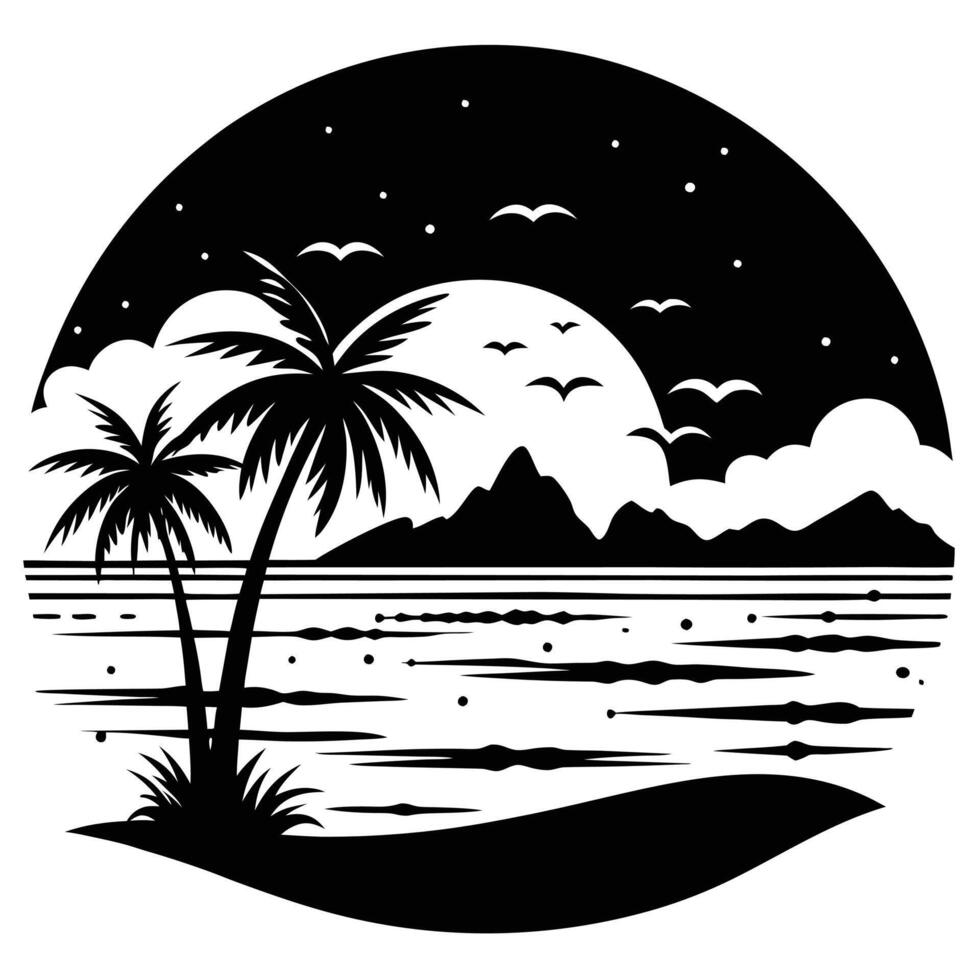 Beach Silhouetted at Sunset with Distant Islands vector