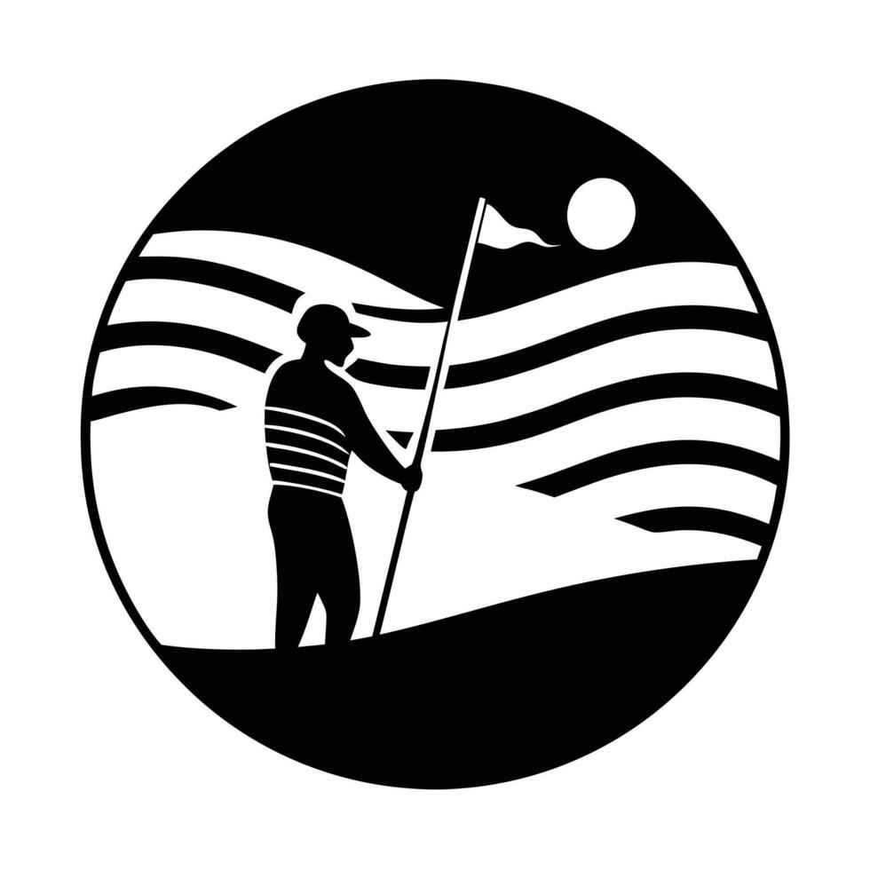 Golfer Silhouetted at Sunset with Flagstick vector