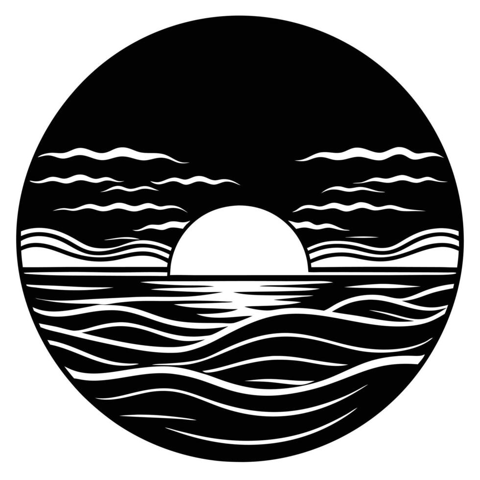 Sunset Silhouetted Reflecting on Calm Ocean Waves vector