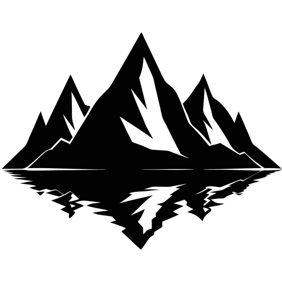Jagged Mountain Silhouette Reflecting in a Calm Lake vector