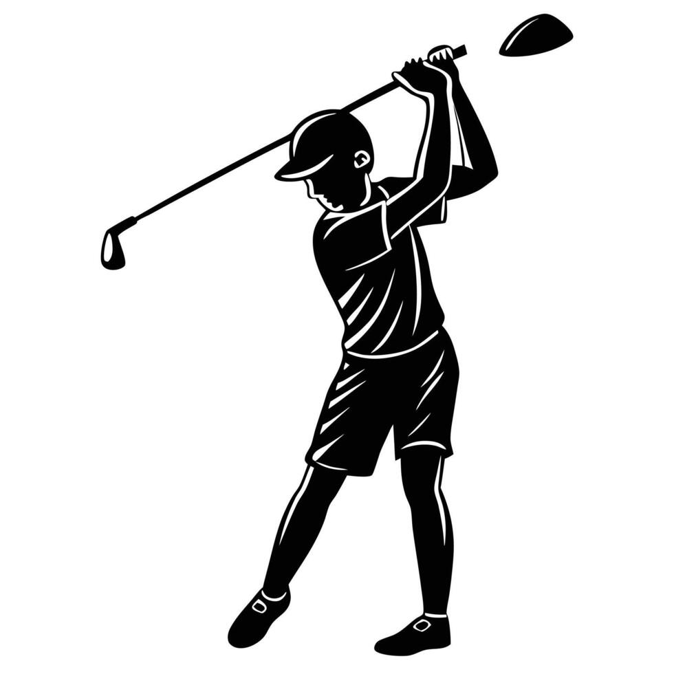 Junior Golfer Silhouetted Swinging a Smaller Club vector