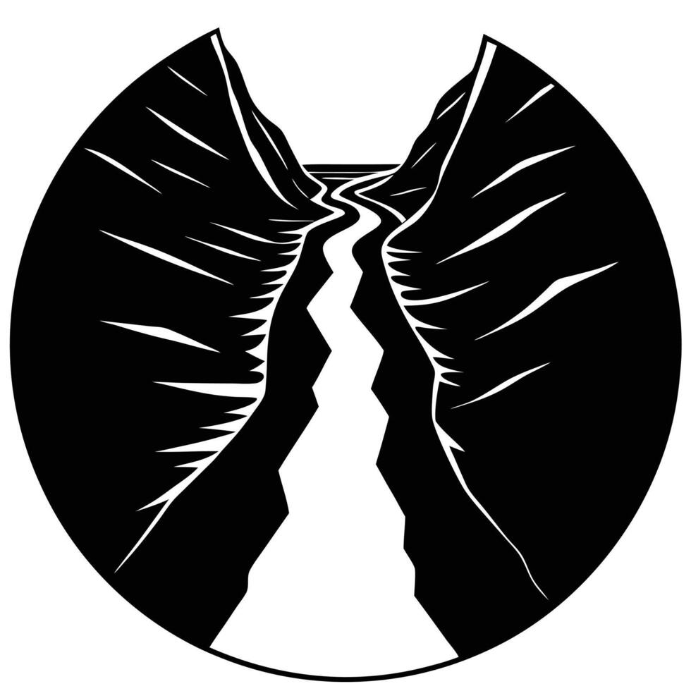 River Silhouetted Cutting Through a Narrow Canyon vector