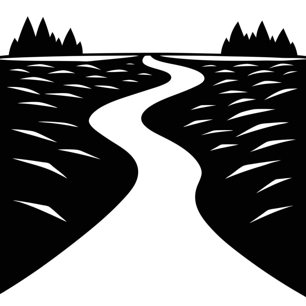 River Silhouetted Cutting Through an Open Field vector