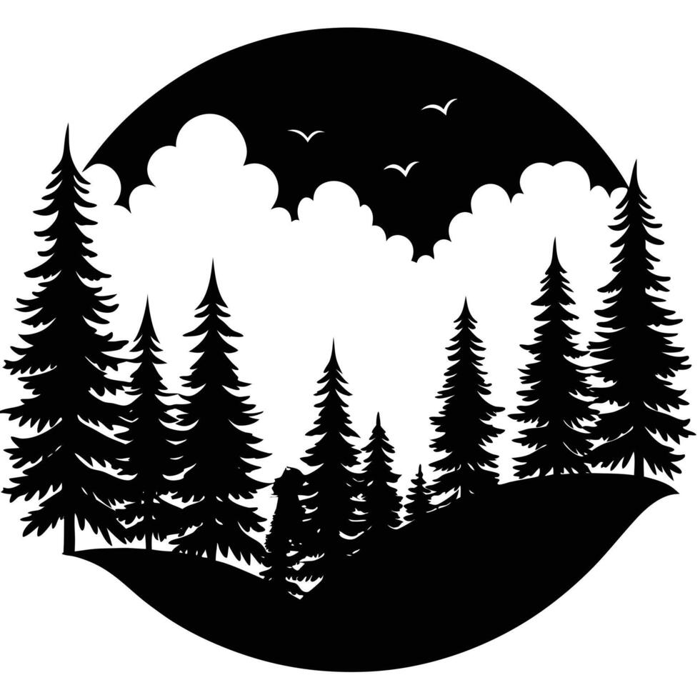 Fog Rising Above Forest Silhouetted in Morning vector