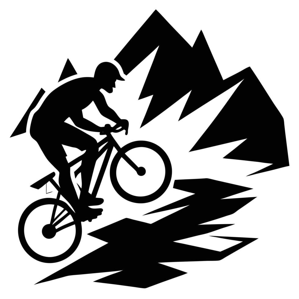 Biker Silhouetted Navigating Rocky Terrain vector