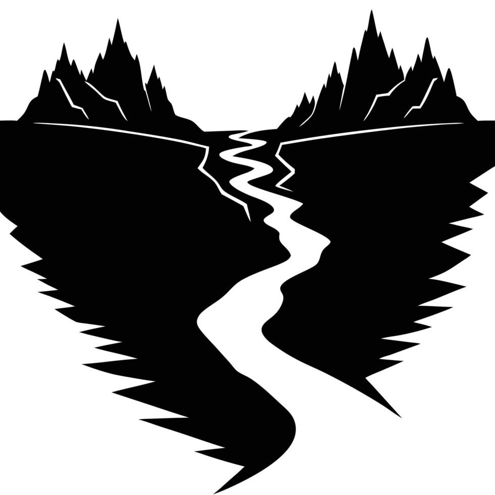 Stream Silhouetted Cutting Through Rocky Landscape vector