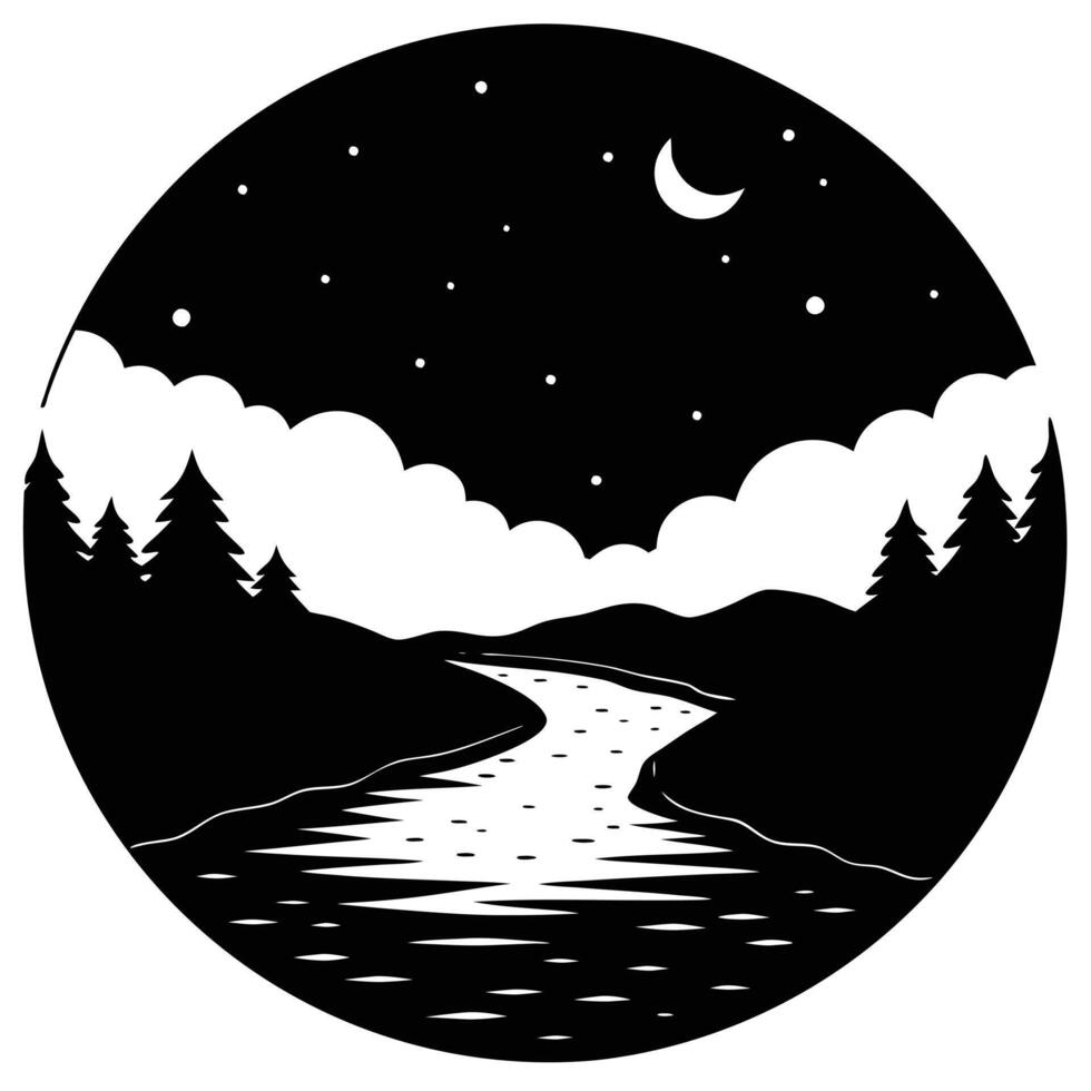 River Silhouetted Reflecting the Twilight Sky vector