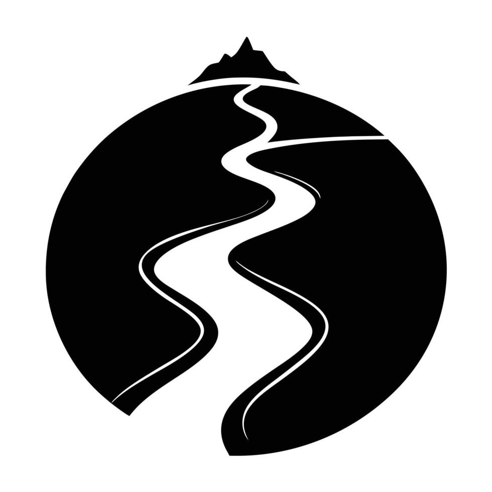 River Silhouetted Winding Around a Solitary Hill vector