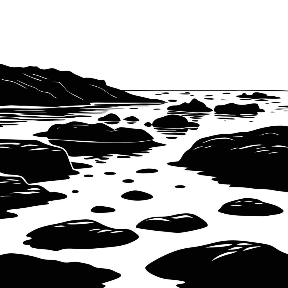 Rocky Shoreline Silhouetted with Tide Pools vector