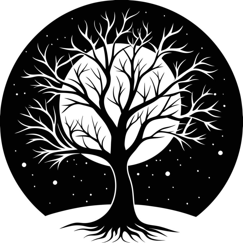 Tree Silhouette with a Glowing Moon vector