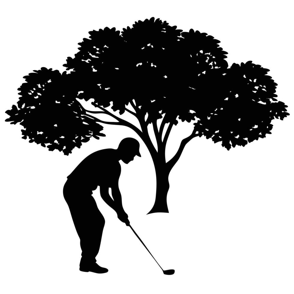 Golfer Silhouette Under a Tree Shade vector