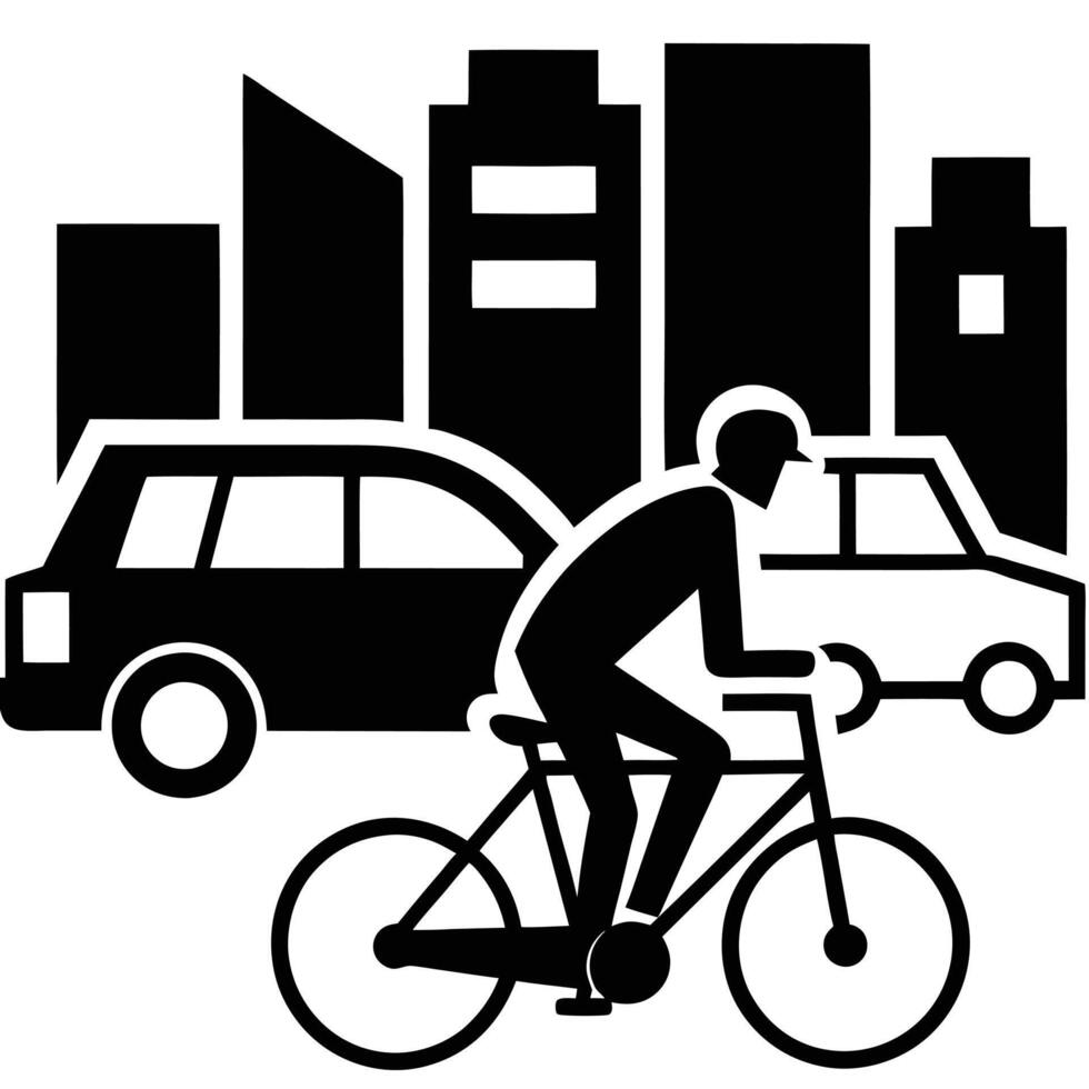 Urban Cyclist Dodging Through a Busy City Traffic vector
