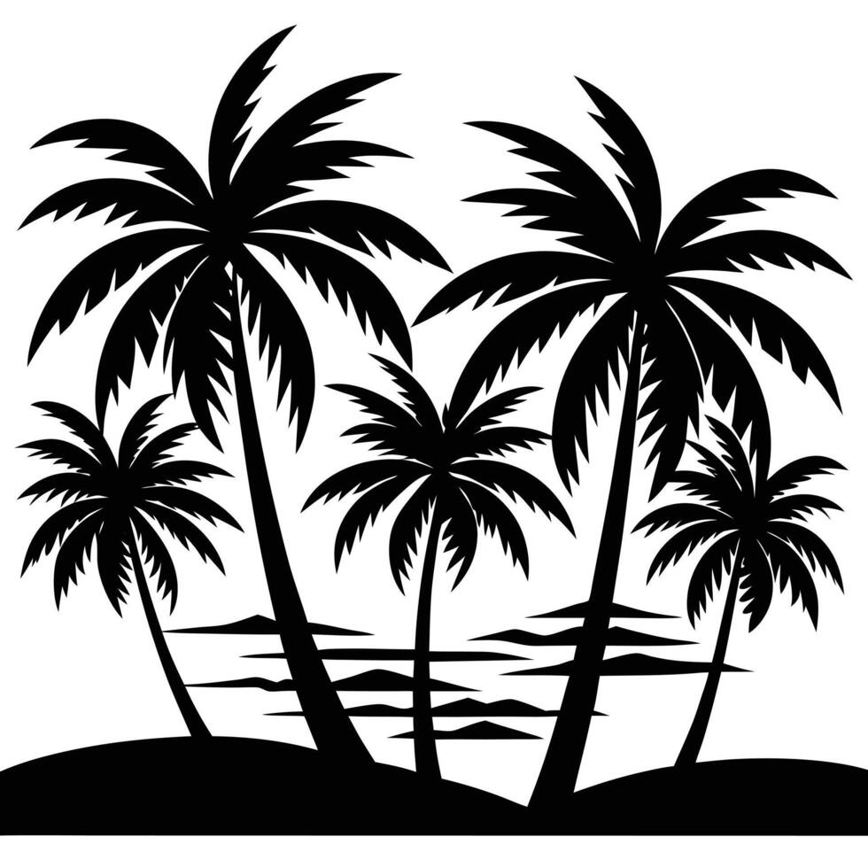 Tropical Palm Trees Lined Up Against a Tropical Beach vector