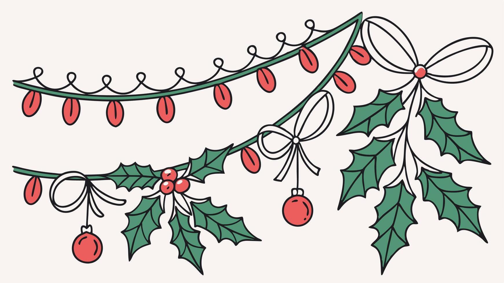 Christmas garland with holly leaves and berries vector