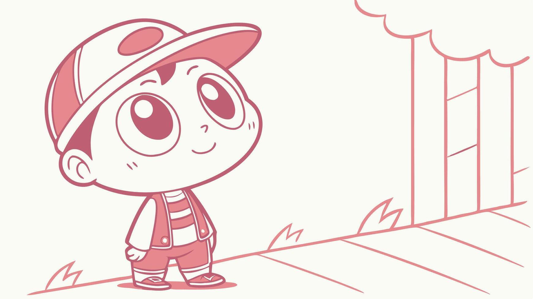 A cartoon boy standing on a sidewalk vector
