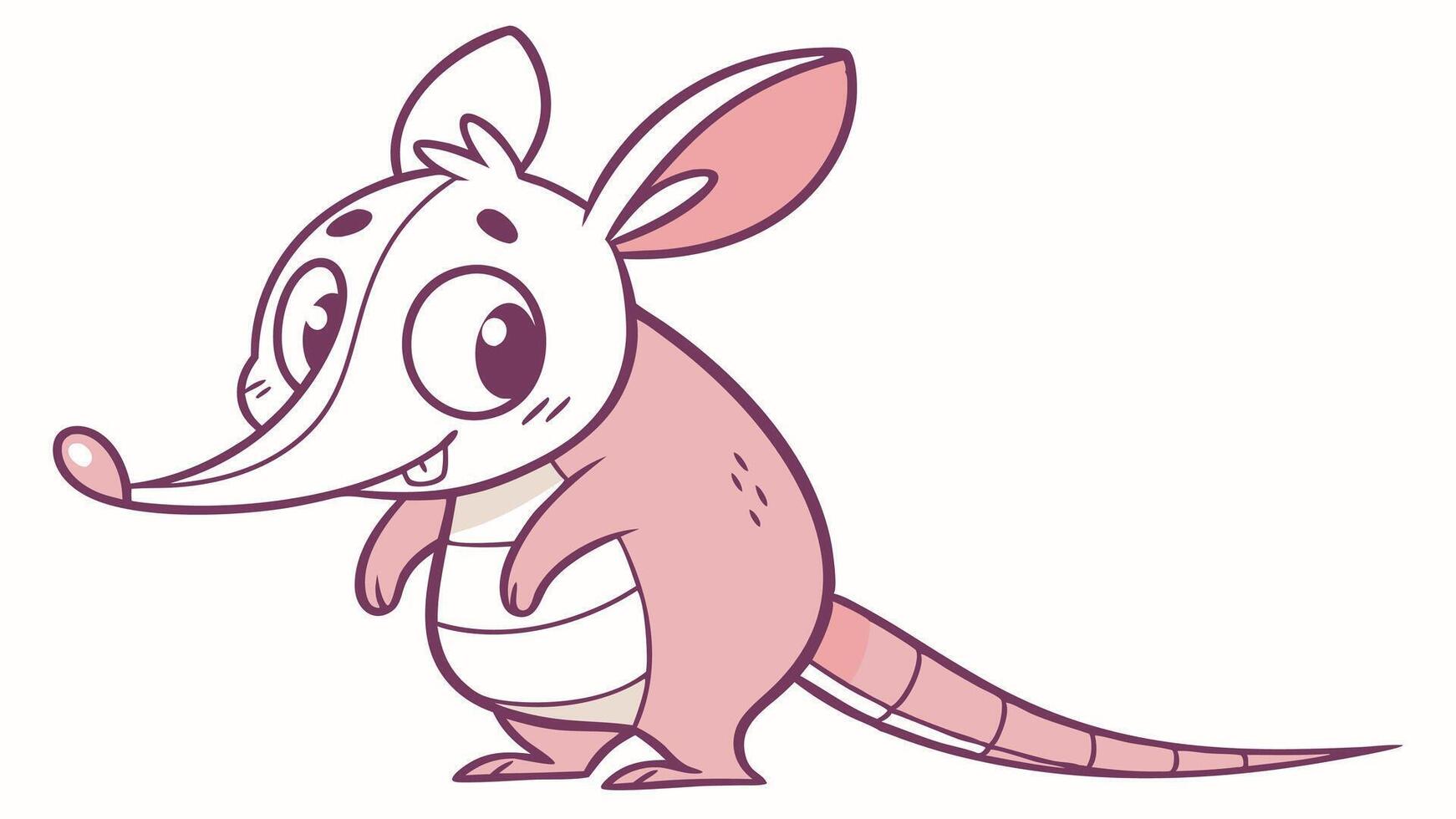 A cartoon armadillo with a pink nose and long tail vector