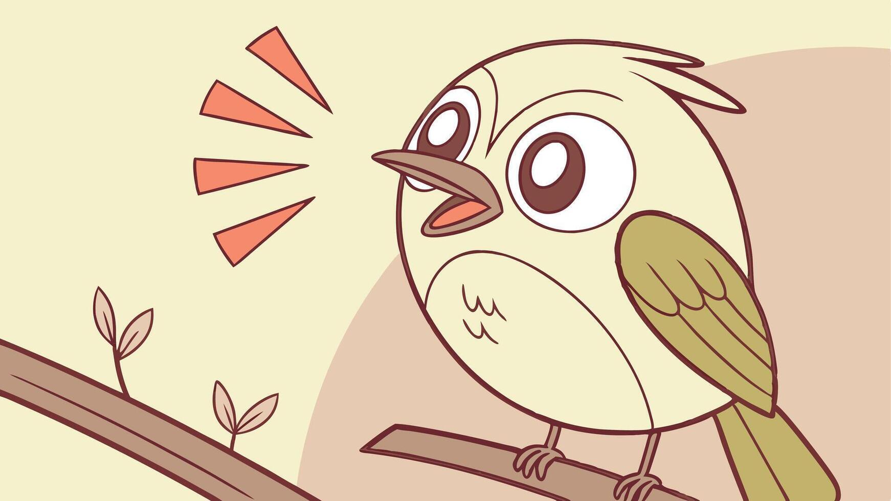 A cartoon bird is sitting on a branch vector