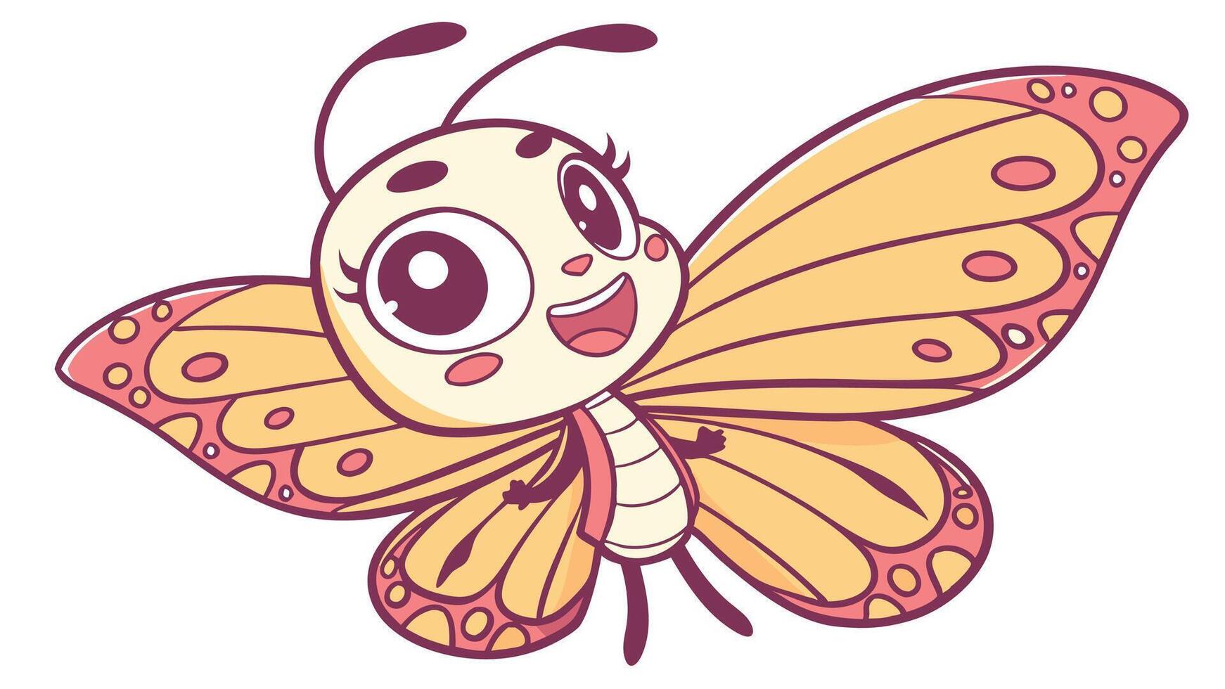 A cartoon butterfly with big eyes and a smile vector