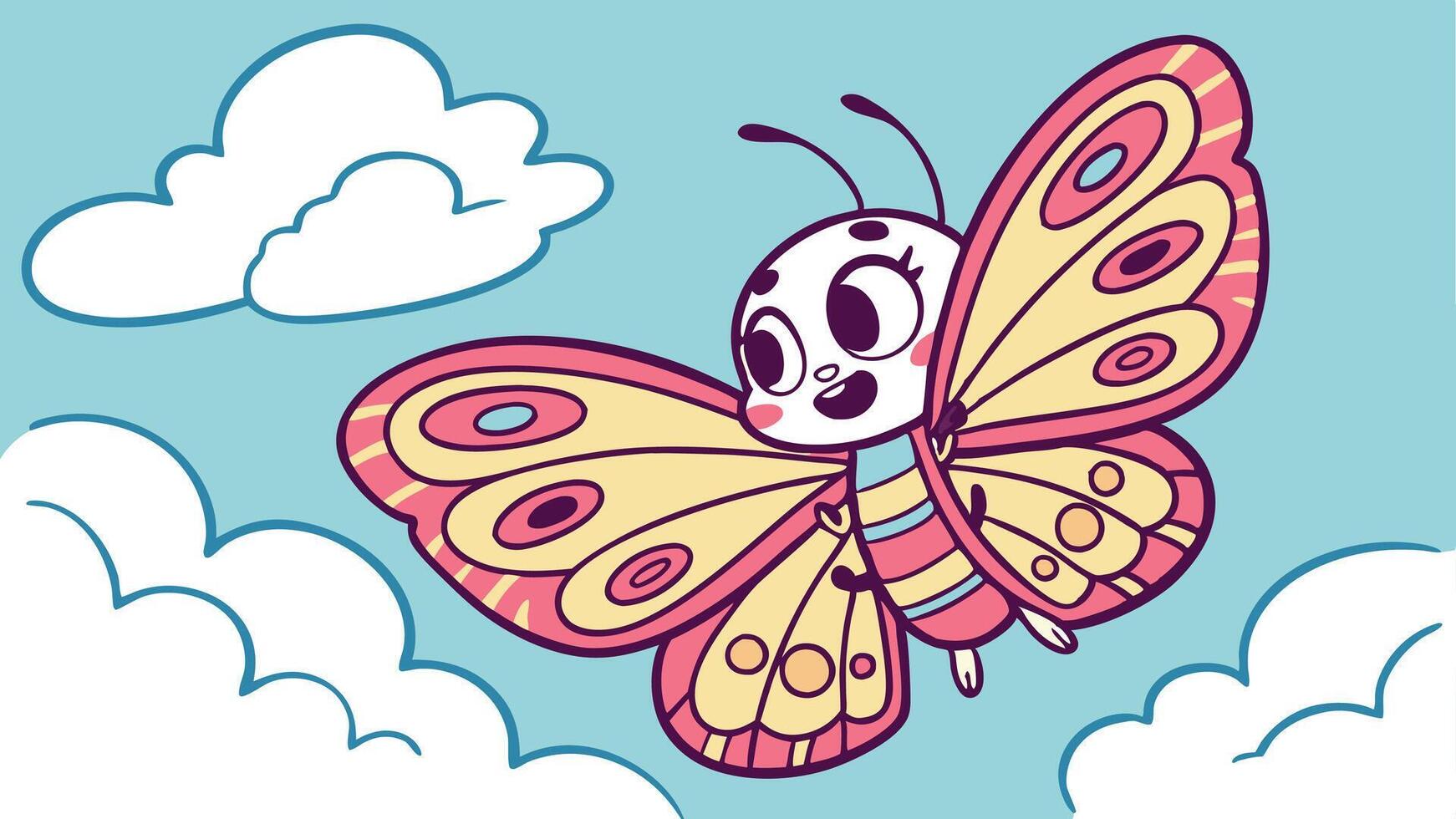 A cartoon butterfly flying in the sky vector