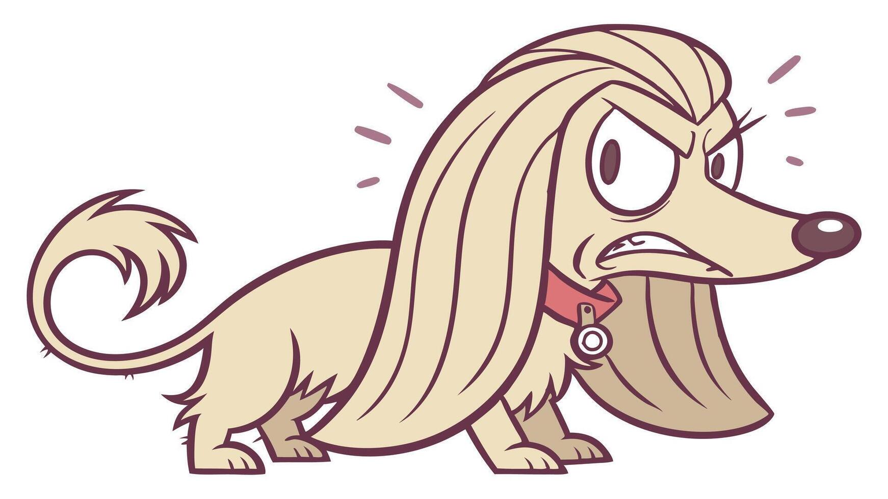 A cartoon dog with long hair and a red collar vector