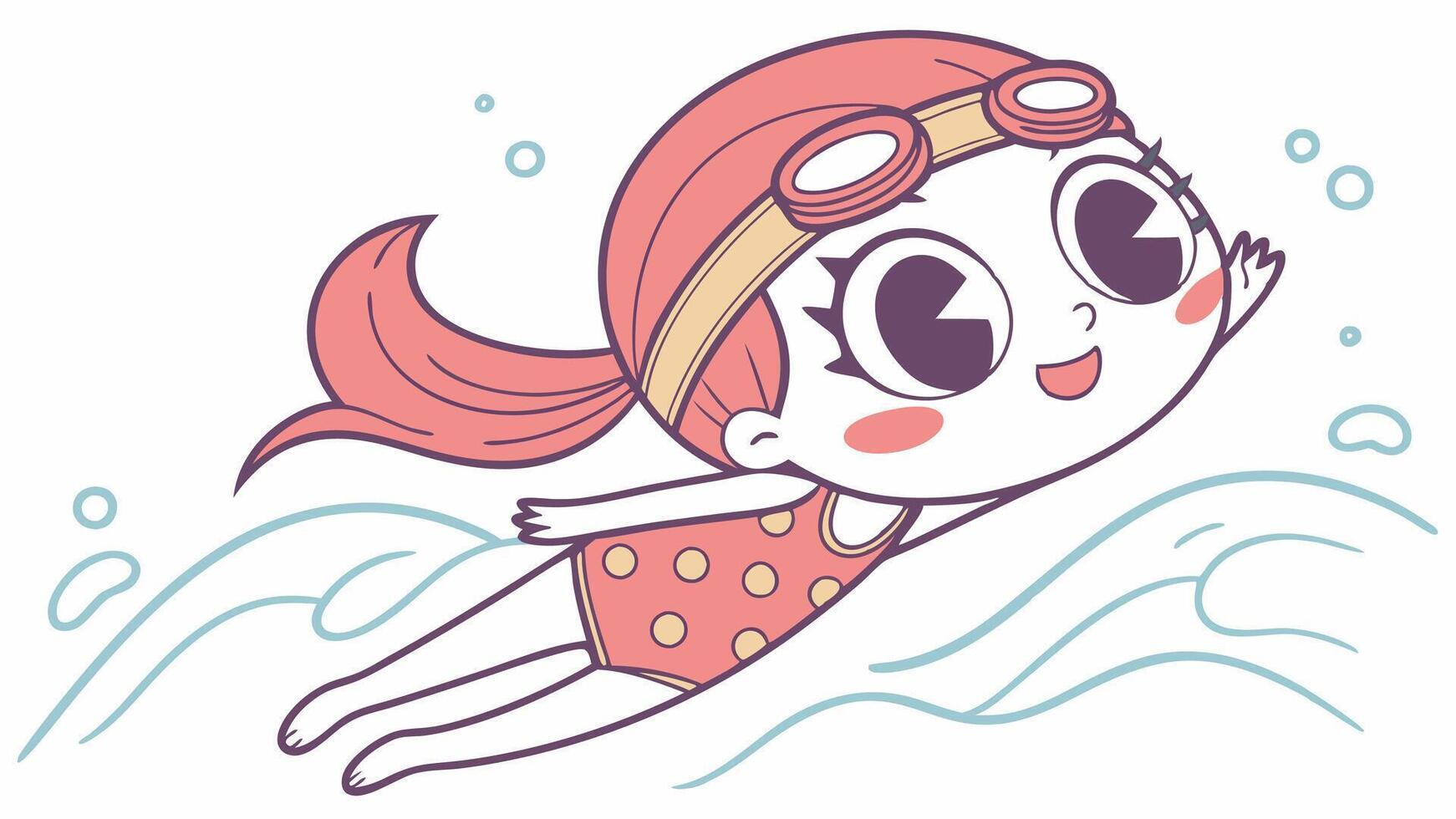 A cartoon girl swimming in the ocean vector