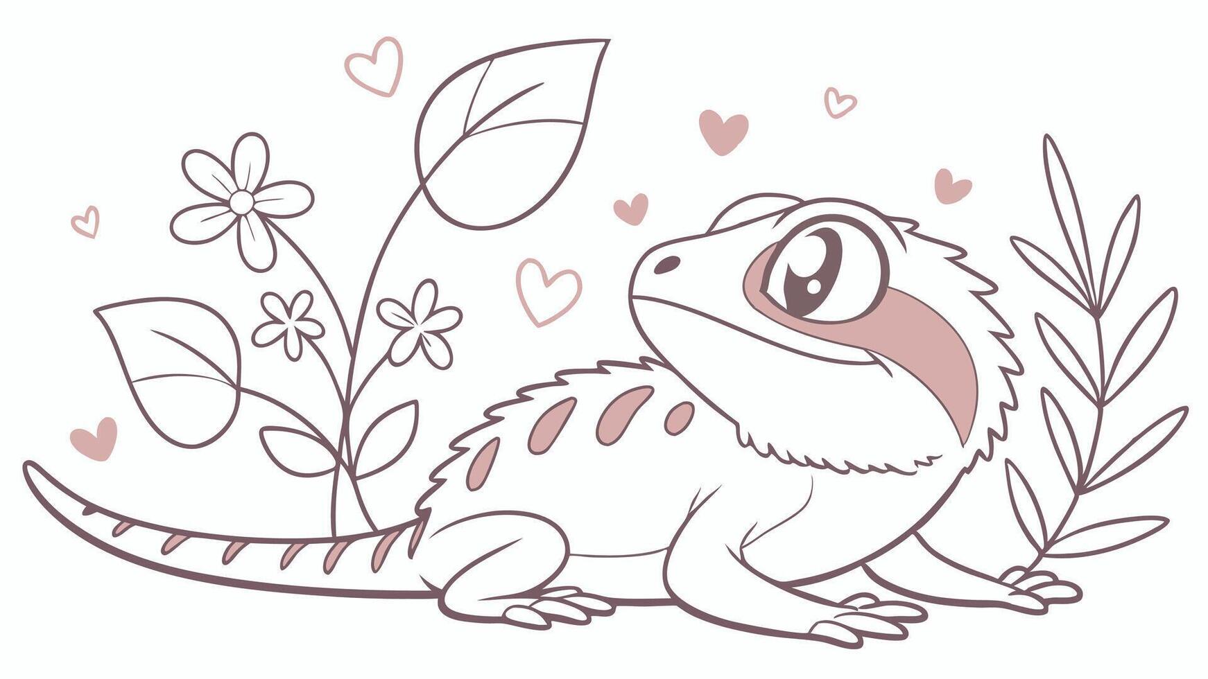 A cartoon lizard with hearts around it vector