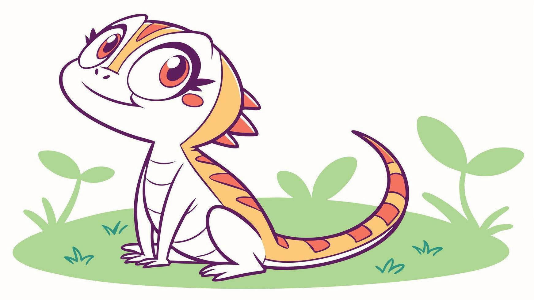 A cartoon lizard sitting on grass with a green background vector