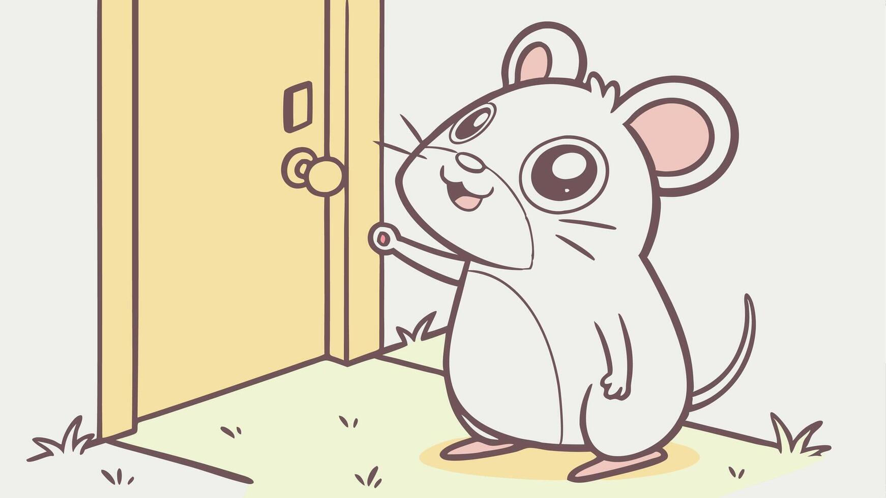 A cartoon mouse standing in front of a door vector