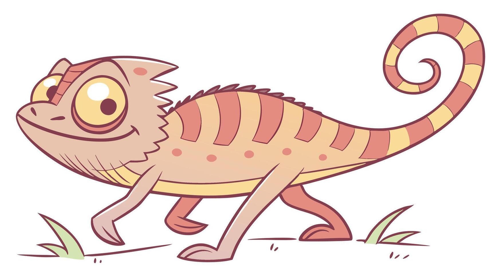 A cartoon chameleon with a big head and a long tail vector