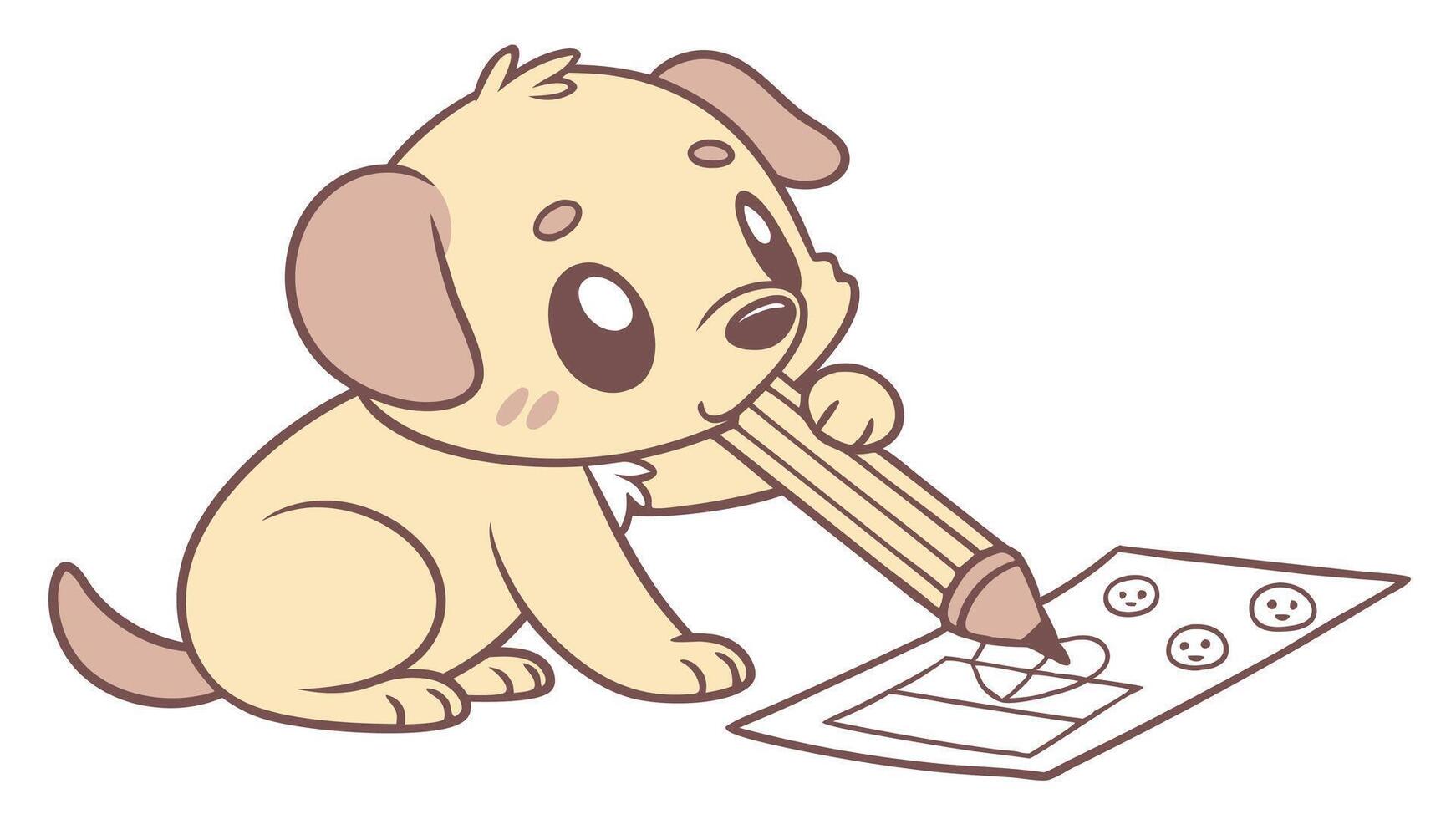 A cartoon dog is writing on a piece of paper vector